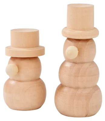 Produktbild von Holz-Schneemänner Figuren 2 Stück 5,0-6,8 cm Unbemalt Kiefernholz Winterdekoration