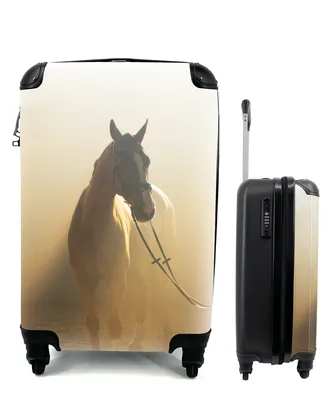 Produktbild von MuchoWow® Koffer Handgepäck Trolley Rollkoffer Kleine Reisekoffer mit 4 Rollen - Pferd - Licht - Sand - Cabin Size < 55x40x23 cm & 55x40x20 cm - Kinderkoffer - Kabinenkoffer - Boardgepäck - Reise-Box - Reisekoffer - Reisegepäck - Koffer mit Bild - Trolley für Kinder