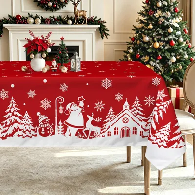 Weihnachtstischdecke rot 140x180 cm Polyester rechteckig