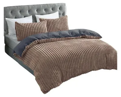 Produktbild von Plüsch Bettwäsche in Cord-Optik - Wendebettwäsche mit Reißverschluss Anthrazit-Braun 135 x 200 cm + 80 x 80 cm
