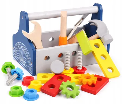 Image de Caisse à outils en bois pour enfant 17 pièces – boîte de bricolage avec marteau, tournevis, clé, vis et écrous, jouet d’imitation établi