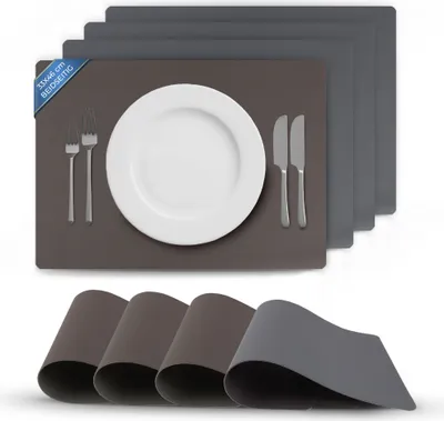 Productafbeelding van Set van 4 placemats, imitatieleer, grijs/donkergrijs (effen)
