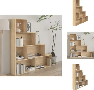 A collage of images showing a wooden bookshelf/room divider from different angles and in a room setting.