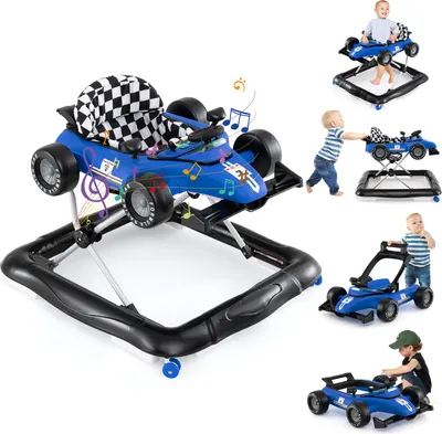 Produktbild von GOPLUS 4-in-1 Lauflernwagen, Lauflernhilfe für Babys mit 3-fach einstellbarer Höhe, abnehmbarem Musiktablett, Blau