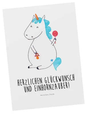 Produktbild von Mr. & Mrs. Panda Postkarte Einhorn Baby - Weiß - Geschenk, Fotokarte, Party, Schnuller, Ansichtskarten, Unicorn, Postkarten, Ansichtskarte, Geburtstag, Eltern, Grußkarte