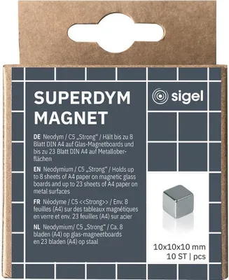 Obrázok produktu pre SIGEL BA193 SuperDym magnety C5 "Strong", kockový dizajn, strieborná farba, 10 kusov