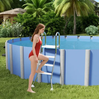 Produktbild von YZNAHRE Poolhöhe Edelstahl Pool Leiter 3 Stufen 189cm Hoch Pool Leiter mit Handlauf Demontage Schwimmbad Leiter Bis 150KG Rutschfest Einbauleiter für Schwimmbadem