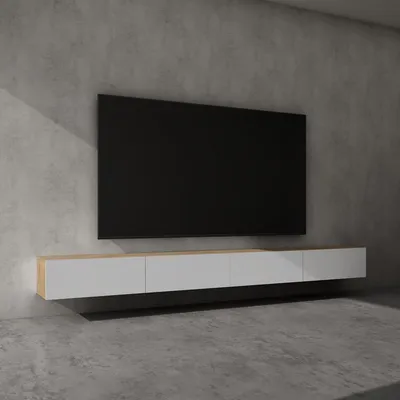 Immagine prodotto di doporro Mobile Porta TV Sospeso 320 cm con 4 Ante Marrone Chiaro e Bianco Opaco, Credenza Bassa da Soggiorno Salotto, Madia Consolle Bicolore per TV Fernsehschrank02