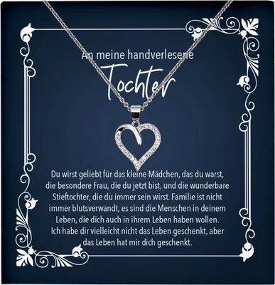 Produktbild von 22Feels Echt Silber Halskette - An Meine Handverlesene Tochter Stieftochter Geschenk Geburtstag Weihnachten Bonus Frauen Schmuck Set - Herz Anhänger, Karte