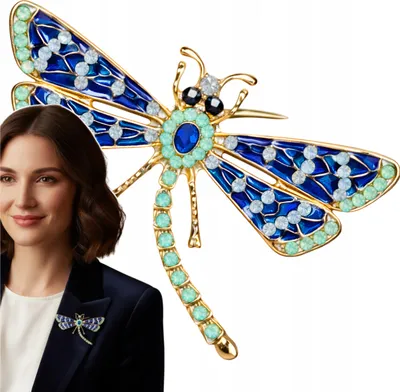 Produktbild von EDIBAZZAR | Goldene Brosche, Insektenmotiv Libelle, elegante Retro-Anstecknadel mit Zirkonia-Strasssteinen, Boho-Stil