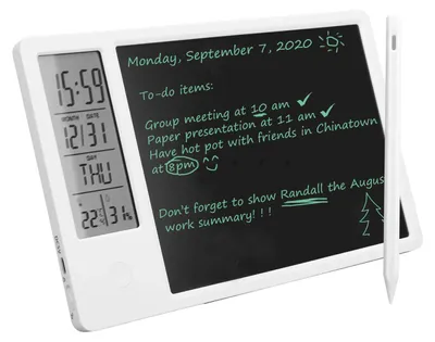 Productafbeelding van LCD-schrijftablet met stylus, digitaal notitieblok met alarmfunctie voor scholen en kantoren
