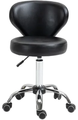 Produktbild von Drehhocker Rollhocker, Salonhocker mit Rückenlehne höhenverstellbar, Kunstleder gepolstert, Schwarz | 7 cm Polster | bis 120 kg | 51–66 cm