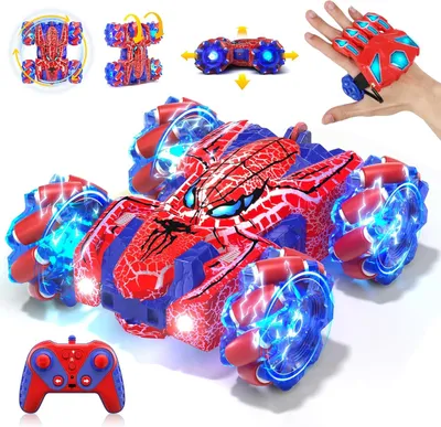 Produktbild von Spider Ferngesteuertes Stunt Auto mit Gestensteuerung – Doppelseitiges 4WD RC Auto mit LED-Beleuchtung, 360° Stunts, USB-C Akku, 2,4 GHz Fernbedienung, Offroad Spielzeug für Kinder ab 4 Jahren