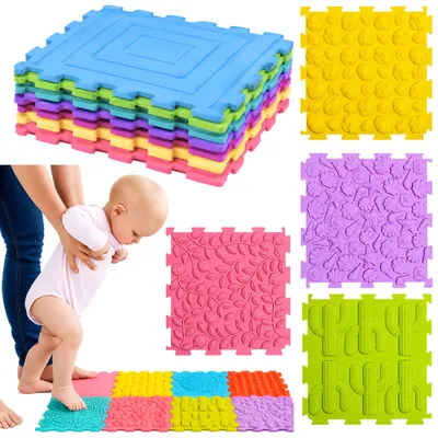 Productafbeelding van Sensorische siliconen puzzelmat Sensory Path Kleurrijk 25 cm 12 stuks.