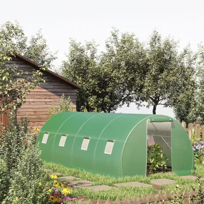 Produktbild von Foliengewächshaus begehbar mit 8 Fenstern Stahlrahmen Tunnelgewächshaus wasserdichte Folie 6 x 3 x 2 m Grün