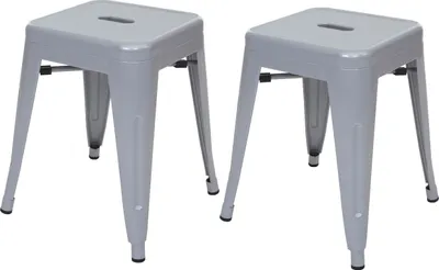 Obrázek produktu pro sada 2 stoliček HWC-A73, kovový sedák stoličky, kovový průmyslový design stohovatelný šedá