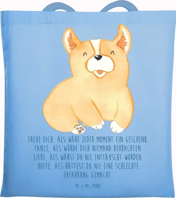 Produktbild von Mr. & Mrs. Panda Einkaufstasche Corgie - Sky Blue - Geschenk, Jutebeutel, Shopping Tasche, Sprüche, Lebensfroh, Hund, Tote Bag, Corgi, Laptoptasche, Optimistisch, Uni