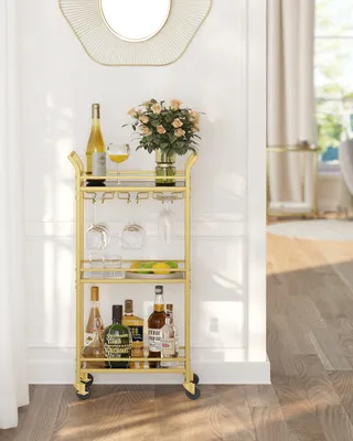 Produktbild von VASAGLE kleine Servierwagen, Rollwagen, verspiegelte Glasablagen, goldfarben