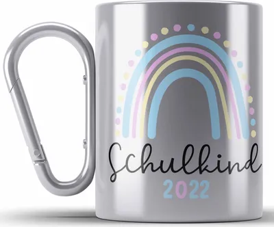 Produktbild von Trendation - Einschulung Mädchen 2022 Geschenk Edelstahl Tasse Karabiner Schulstart 1. Schultag Schuleinführung Schulanfang Geschenkidee 2022 Schulkind Ich Glitzer Jetzt In Der Schule (Silber)