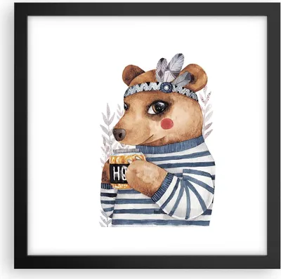 Produktbild von Gerahmtes Poster - Schwarzer Rahmen - Anthropomorphisierung Bär Kinder - 30x30 cm - Wand Bild - Wanddeko - Wandbilder - Kunstposter - Wandposter - Bilderrahmen - Bilder - Kunstdruck - P2BAC30x30-4367