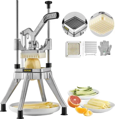 Produktbild von VEVOR Krájač na zemiaky Krájač na hranolky 3/8 palca, krájač na hranolky Krájač na zeleninu Komerčný drvič Krájač na ovocie s 2 náhradnými nožmi, nerezový sekáčik na šalát, ovocie