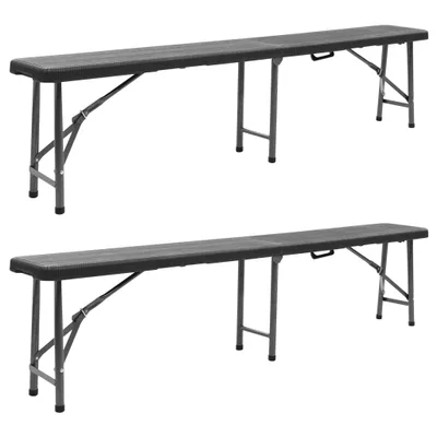 Zdjęcie produktu dla The Living Store Składane ławki ogrodowe 2 szt 180 cm HDPE Czarny