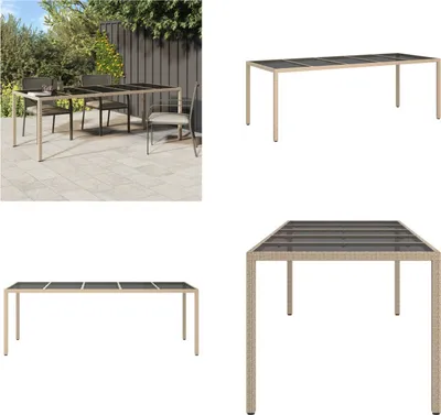 Produktbild von vidaXL Gartentisch Beige 250x100x75 cm Hartglas und Poly Rattan - Gartentisch - Gartentische - Outdoor Tisch - Terrassentisch