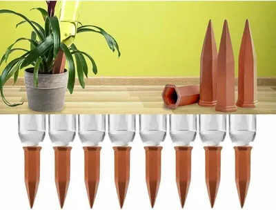 Produktbild von 8-teiliges Tropfbewässerungsset, automatischer Keramik-Pflanzenbewässerungsspender für Garten, Haus, Innen- und Außenbereich (4,8 x 4,8 x 17,4 cm)