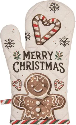 Produktbild von Clayre & Eef Ofenhandschuh 18x30 cm Beige Baumwolle Pfefferkuchenmann