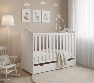 Produktbild von 2in1 Babybett mit Matratze und Schublade 120x60cm,3 ausziehbare Sprossen, 3-stufige Verstellung , mit RausfallsKiefernholz inkl. Lattenrost