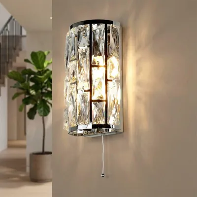 Produktbild von Wandleuchte mit Schalter Metall Glas H: 27 cm Chrom E14 2-flammig Art Déco Wandlampe