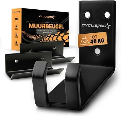 Produktbild von Mountainbike- und E-Bike-Wandhalter - Schwarz - Geeignet für Fahrräder bis 40 kg - Robuster Wandhalter mit Befestigungsklammern