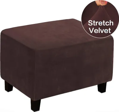 Obrázek produktu pro Stretch Ottoman Cover Stool Covers Footstool Protective Covers Velvet Slipcovers for Ottoman (XL, Brown)