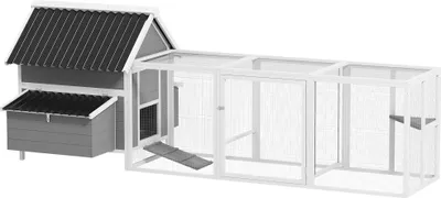 Produktbild von Großer Hühnerstall für 7-10 Hühner, Sitzstangen, Schaukel, Fenster, Nistkästen, Maschendraht, Grau