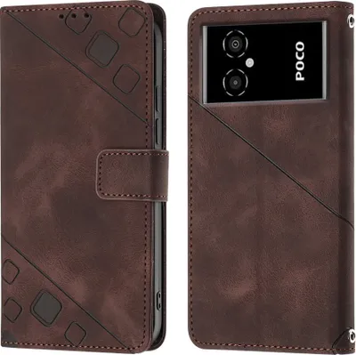 Produktbild von Hülle für Xiaomi Poco M4 5G M5 4G Prägung Flip Leder Brieftasche Schutzhülle mit Ständer Braun