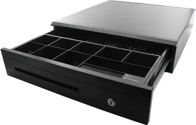 Produktbild von AC-4250 - Metall-Kassenlade mit 8 Münzfächern und 5 Scheinfächern, Kunststofffront, DC24V RJ12 mit Micro Switch, Schwarz