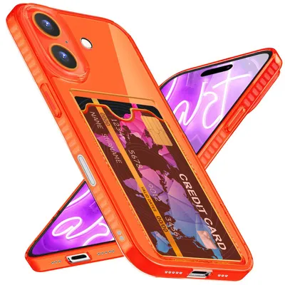 Image de Étui en silicone NALIA Neon pour iPhone 16 – Compartiment pour cartes et couleur vive – CARDPOP (étui antichoc) – Marque berlinoise – Orange