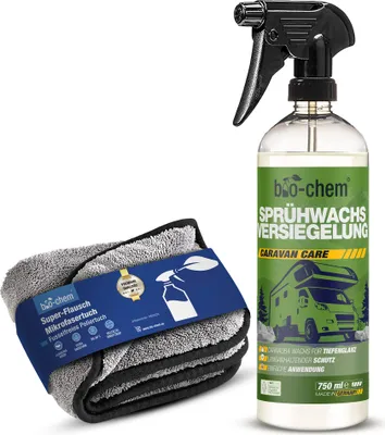 Produktbild von bio-chem Sprühwachs Versiegelung Auto 750 ml inkl. Poliertuch I Flüssiges Carnauba Wachs zur Lackversiegelung für alle KFZ wie Auto, Caravan und Motorrad I Strahlender Glanz und Langzeit-Schutz