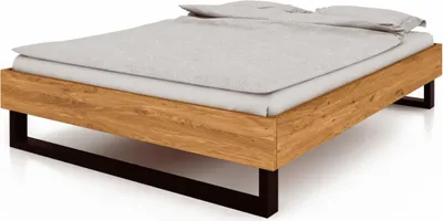 Produktbild von Bett Leeds 2 aus Wildeiche massiv 140x200 cm ohne Kopfteil mit Metallkufen