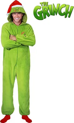 Grinch Kostüm The Grinch für Kinder und Erwachsene von Vorne mit Grinch-Schriftzug