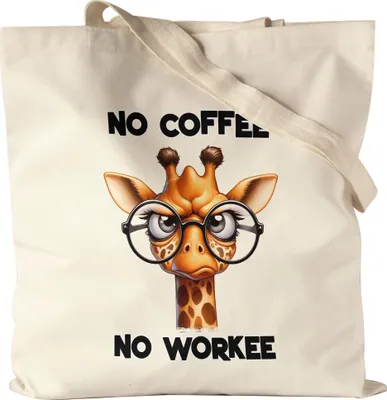 Produktbild von No coffee no workee Jutebeutel lustiger Spruch No Coffee Workee Giraffe