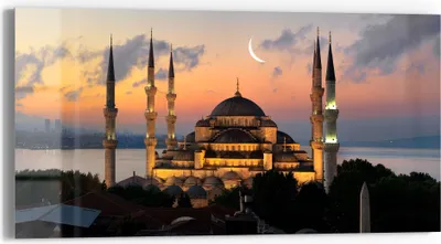 Produktbild von DEQORI Glasbild Echtglas 60x30 cm 'Mondsichel über Moschee' Wandbild Bild modern Deko