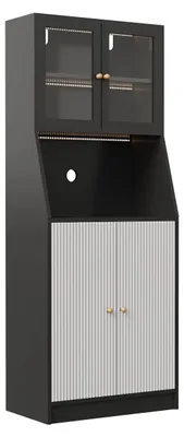 Immagine prodotto di Mobile contenitore moderno – Alto mobiletto con illuminazione a LED – 5 cassetti e ante in vetro – Armadietto portaoggetti 70x40x180 cm – Nero