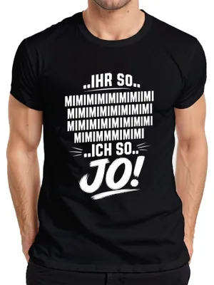Productafbeelding van "Jouw 'mi-mi-mi', mijn 'jo'. Grappige uitspraak, statement, sarcasme. Heren T-shirt, zwart, maat 3XL."