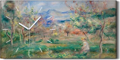 Produktbild von Wandbild Leinwand Bilder Wanduhr 60x30 Malerei Wald Bäume Berg Landschaft - weiße Hände