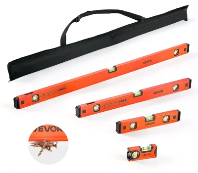 Imagen del producto de VEVOR Nivel de Burbuja Magnético de Aluminio, Juego de 4 Piezas 10/30/60/100 cm, Herramienta de Nivelación con 3 Burbujas, Estructura en I y Orificio para Colgar, Uso en Bricolaje Hogar Construcción