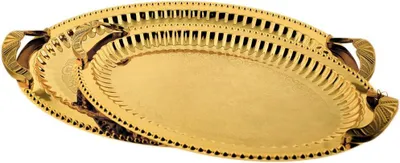 Immagine prodotto di Vassoio da portata in acciaio inossidabile 18/10 di alta qualità - Elegante e senza tempo - Set di 2 pezzi in oro