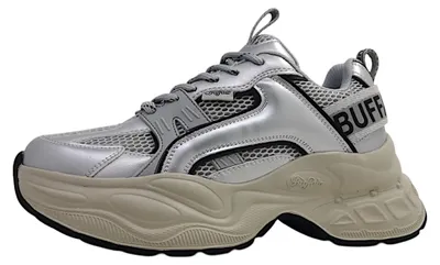 Image de Buffalo : Chaussures de sport pour femmes, modèle à lacets, couleur argent, style décontracté