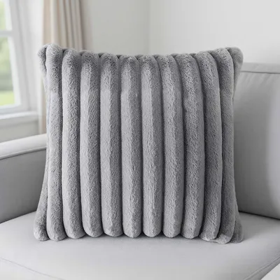 Productafbeelding van Kussensloop, 45x45 cm, kunstbont, strepen, grijs