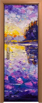 Produktbild von Türposter 70x200 cm Türaufkleber Türtapete Türfolie Klebefolie Malerei Fluss Sonnenaufgang Wald